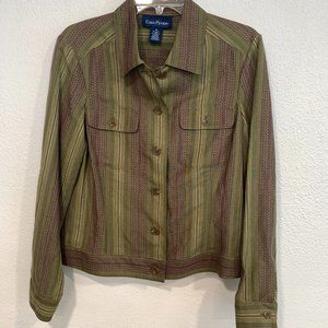 Evan Picone Button Front Jacket Top Olive Green and Plum EUC Pockets Womens Sz 8